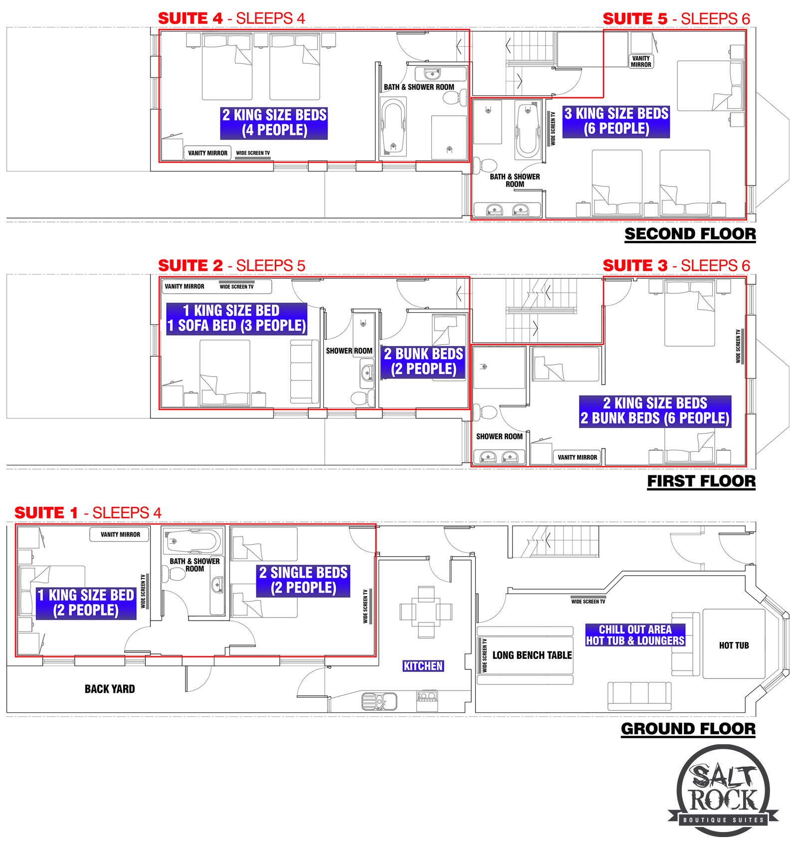 Ground floor plan for Salt-Rock Suites Blackpool Hotel